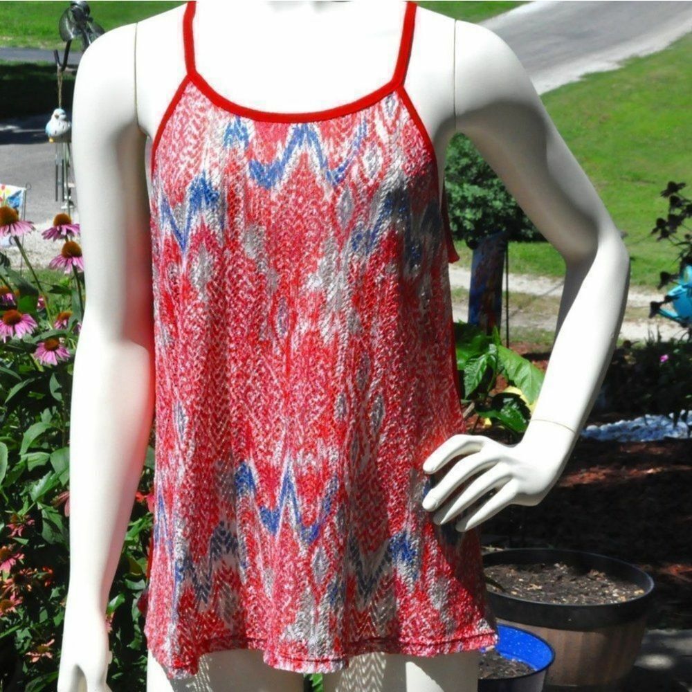 Very Pretty No Boundaries Red White Blue Spaghetti Strap Tank Top Sz XL (15-17)